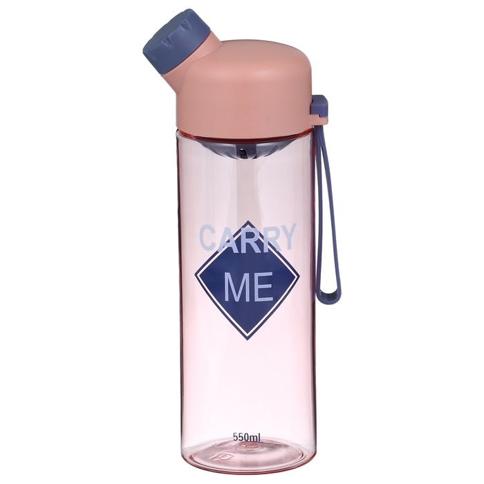 Бутылка для воды, 550 мл, 22.5×6.7 см, сито, розовая